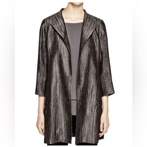 Eileen Fisher Metallic Black Pleated Long Open Jacket
